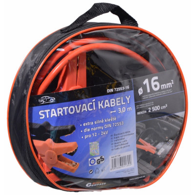 Startovací kabely 16, délka 3m, pro ben. motory do 2500cm3