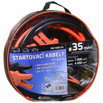 Startovací kabely 35, délka 4,5m, pro ben. motory do 7000cm3, naft. do 4000cm3