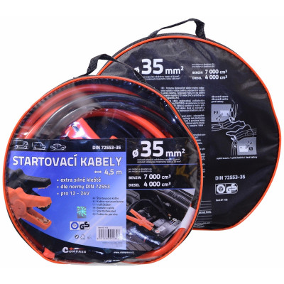 Startovací kabely 35, délka 4,5m, pro ben. motory do 7000cm3, naft. do 4000cm3